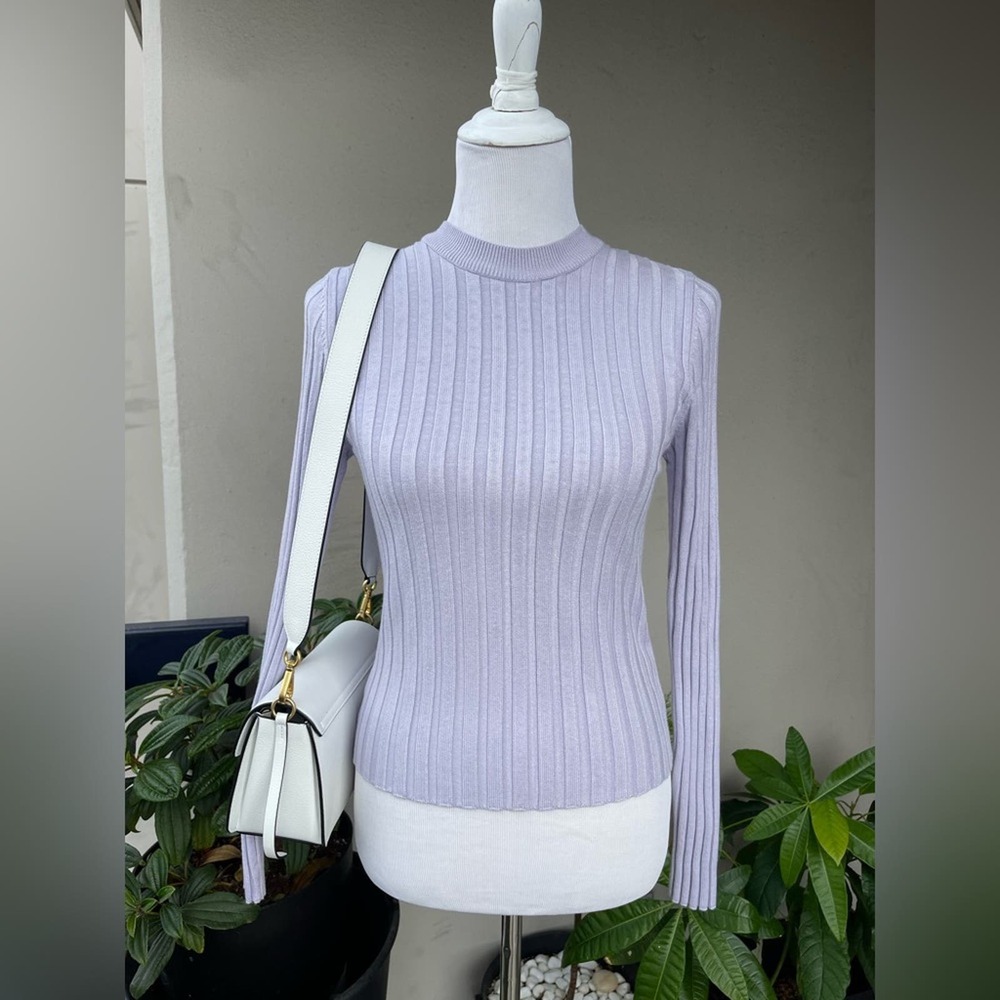 🌿 Mango Ribbed Knit Long Sleeve Top in Lilac/ Pastel Lavender, XL